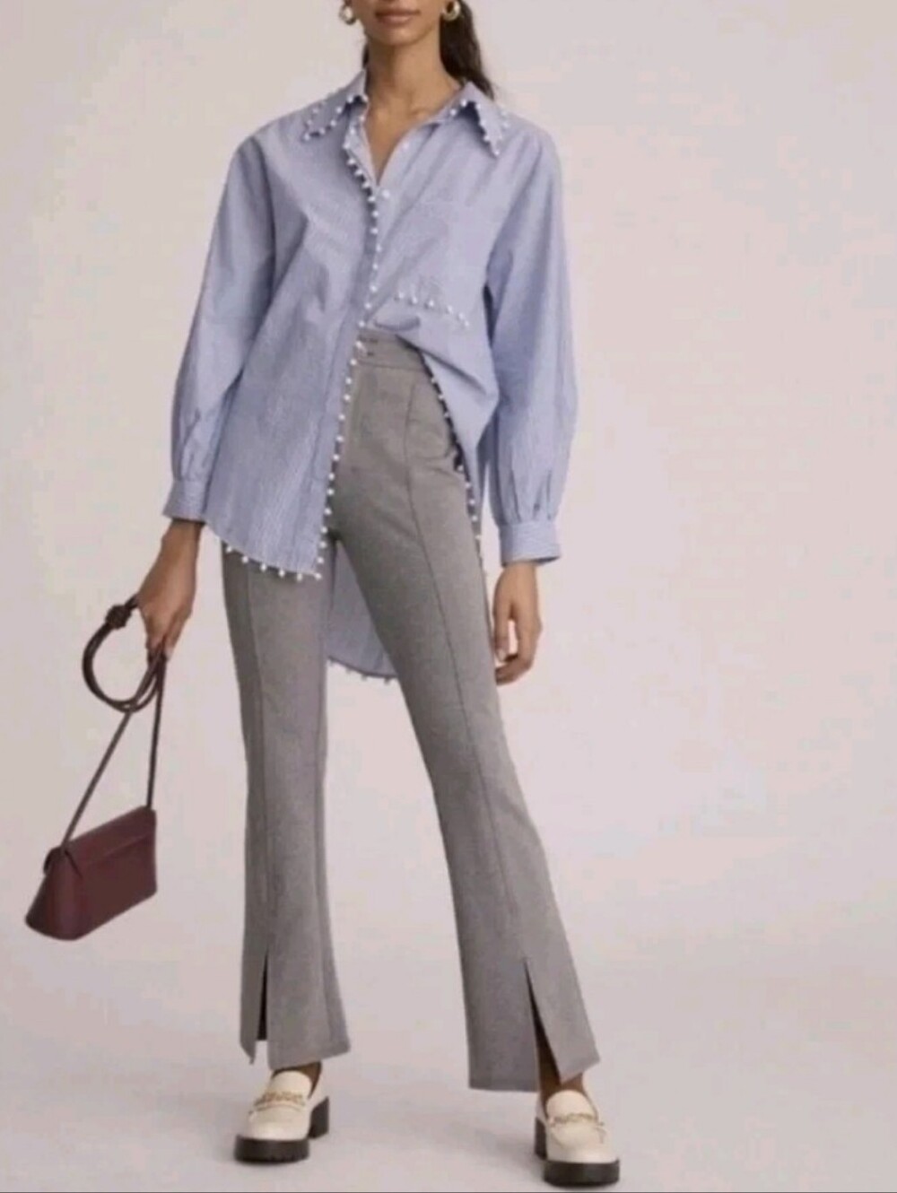 Anthropologie Maeve Split Front Flare Pants 2 Gray